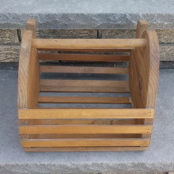 Rustic Handpainted Strawberry Wooden Basket, Red Green Brown. Storage Bin - Picture 3 of 6